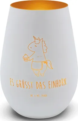 Produktbild von Mr. & Mrs. Panda Windlicht Glas Einhorn Muffin - Weiß - Geschenk, licht deko, Kerzenhalter, Outdoor, Laterne, Grüße, Teelichthalter, Kekse, Geburtstagsgrüße, Unicorn