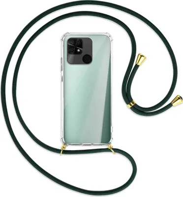 Produktbild von Handykette Backcover-Schutzhülle mit Band (Metall goldfarben) für Xiaomi Redmi 10C - dunkelgrün