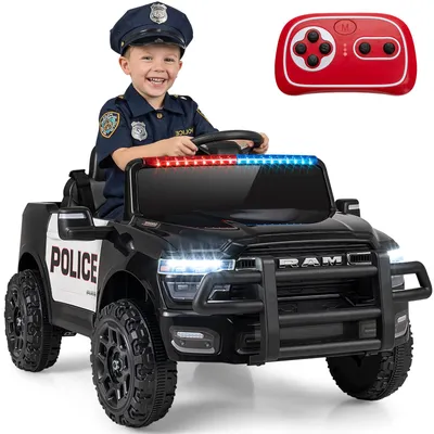 Obrázok produktu pre COSTWAY, detské elektrické auto, 12 V, model policajného auta s diaľkovým ovládaním, sirénou, majákmi, klaksónom a bezpečnostným pásom, detské vozidlo, elektrické vozidlo, vhodné od 3 rokov