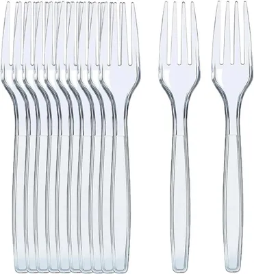 Produktbild von Plastikbesteck – 120 Einweggabeln aus Kunststoff, 6 Zoll dicker, matter Griff, transparent und stabil – ideal für Geburtstage, Grillpartys, Hochzeiten und andere Anlässe