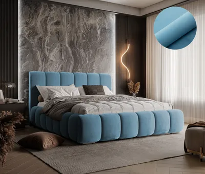 Produktbild von Modernes Polsterbett LIZBONA 160 cm x 200 cm Farbe hellblau Magic Velvet 2226 mit , Bett gepolstertem Kopfteil, Design-Bett mit Bettkasten