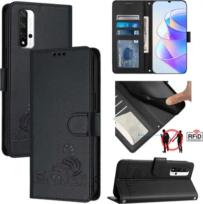 Produktbild von Leder Hülle für Honor 20 /Honor 20 Pro Süße Katze Flip Case Brieftasche Schutzhülle mit Standfunktion Schwarz