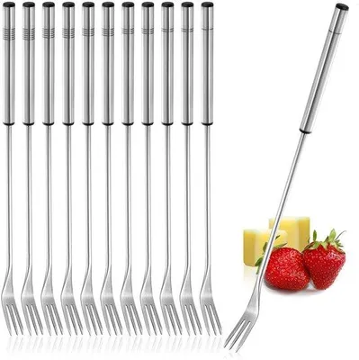 Zdjęcie produktu dla Zestaw do fondue Ibenzoa® ze stali nierdzewnej – idealny do sera i czekolady, zawiera 12 widelców do fondue (26 x 1,7 cm), odporny na wysokie temperatury, ergonomiczne uchwyty