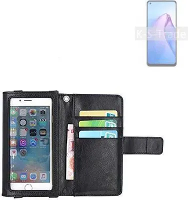 Produktbild von K-S-Trade Handy Hülle Schutz Hülle Kompatibel mit Oppo Reno8 4G Case mit Displayschutz / Schutzfolie Flip Cover Wallet case Etui Hülle schwarz