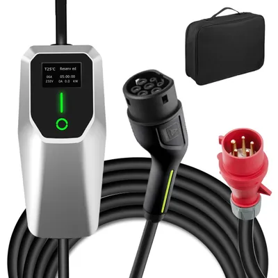 Image de Chargeur EV Junsun 11 kW Type 2 triphasé - Câble 6 m, écran LCD, réglable 6-16A, sacoche incluse
