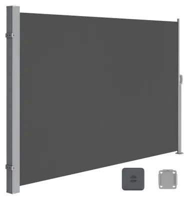 Obrázek produktu pro Boční markýza – výsuvná markýza pro ochranu před zrakem 180 x 500 cm – nerezová ocelová kazeta – ochrana před větrem a sluncem – balkon, terasa, zahrada – šedá