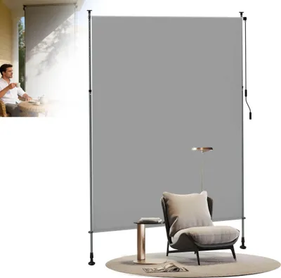Obrázek produktu pro LZQ Vertikální markýza Balkon markýza 120 × 310 cm, výsuvná ochrana před sluncem a zraky v šedé barvě