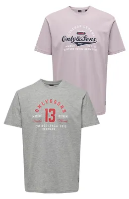 Produktbild von ONLY & SONS 2er-Set T-Shirt Rundhals Vintage Print Design Shirt ONSLENNY Größe: XS