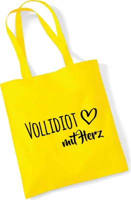 Produktbild von Huuraa Jutebeutel Vollidiot mit Herz 10 Liter Yellow Baumwolle Tasche Geschenkidee
