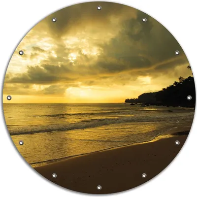 Produktbild von Wallario rundes Outdoor-Poster für Garten oder Balkon, Motiv Badestrand auf den Malediven - Stille am Abend, 90 cm Durchmesser