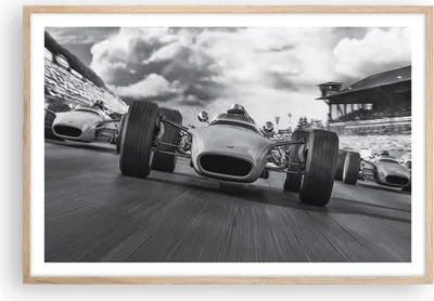 Produktbild von Gerahmtes Poster - Rahmen in heller Eiche - Formel 1 Schwarz und Weiß - 91,5x61 cm - Wand Bild - Wanddeko - Wandbilder - Wandposter - Bilderrahmen - Bilder - Kunstdruck - Wandbild - P2NAA91x61-4127