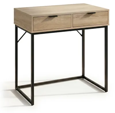 Produktbild von Konsolentisch ELANO - Loft-Stil - 2 Schubladen - 80 cm - Metallgestell - Sonoma-Eiche - Schwarze Beine