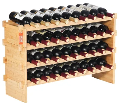 Produktbild von VEVOR 48 Flaschen Stapelbares Modulares Weingestell Bambus Holz Präsentationsregal 6-Tier, 36 Flaschen
