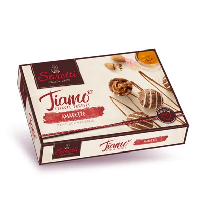 A box of Sarotti Tiamo Amaretto chocolates.