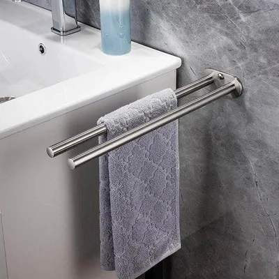 Zdjęcie produktu dla Wieszak na ręczniki, srebrny – stal nierdzewna 304 – 40x5x1,9 cm – montaż na ścianę – do łazienki i umywalki