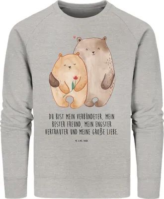 Produktbild von Mr. & Mrs. Panda Baumwoll Sweatshirt Bären Liebe Größe XS - Heather Grey - Geschenk, Kuscheln, Hochzeitstag, Verknallt, Pulli, Pullover, Bio, Freundin, Sweater, Ehe, Bär