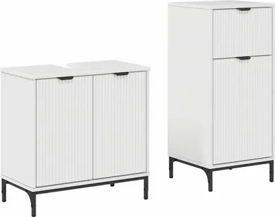 Produktbild von vidaXL Badezimmermöbel-Set 2 stk. Hochglanz Weiß 39,5 x 36 x 88 cm