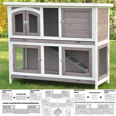 Produktbild von Hasenstall Balu – wetterfest & erweiterbar – 120 × 50 × 104 cm