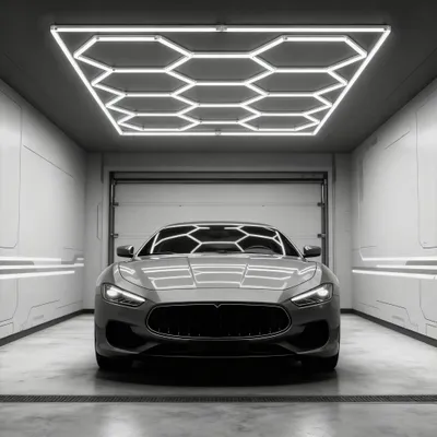Produktbild von FIVMEN Hexagon LED Deckenleuchte,11 Hexs Garagenbeleuchtung mit Rechteck,IP44 flimmerfrei Werkstattbeleuchtung LED-Deckenleuchten 6500K Weiß für Garage, Werkstatt, Lager, Keller, Fitnessstudio,Salon