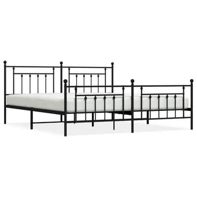 Zdjęcie produktu dla Metalowa Rama Łóżka Z Wezgłowiem I Zanóżkiem, Czarna, 193X203Cm Lumarko!