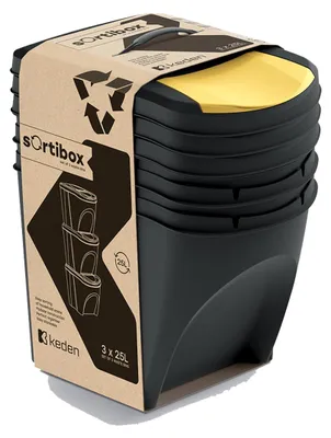 Immagine prodotto di Cestino Prosperplast SORTIBOX 3 x 25 l riciclato nero