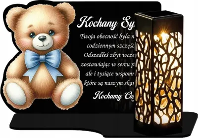 Image de Bougie solaire éternelle XL Cadeau funéraire avec ours en peluche 19 cm Toussaint