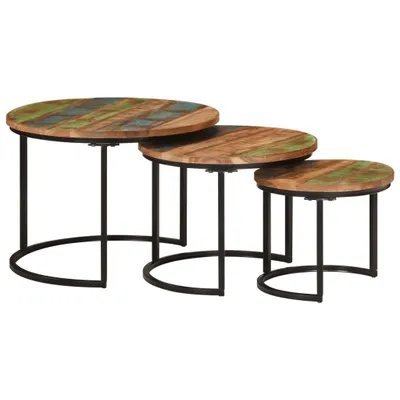 Image de Tables gigognes 3 pcs bois massif de récupération