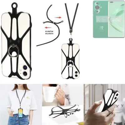 Produktbild von K-S-Trade 3in1 Handykette Handyband Handykordel Halsband Smartphone-Ring Handy-Ring kompatibel mit Huawei nova 11 Ultra Fingerhalterung Handyring