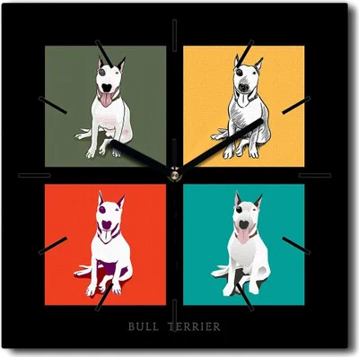 Produktbild von Coloray Uhr auf Leinwand 30x30 cm Wand Uhr Dekoration Wohnzimmer Segeltuch schwarze Hände -Stierterrierhund