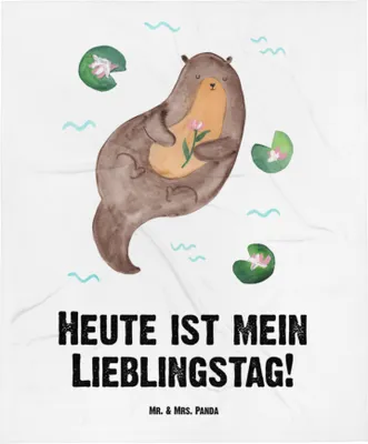 Produktbild von Mr. & Mrs. Panda Fleecedecke Otter Seerose - Weiß - Geschenk, Babydecke, Schlummerdecke, Plaid, Schmusedecke, Kinderwagendecke, Wasser, Seeotter, Fluss, Lieblingstag