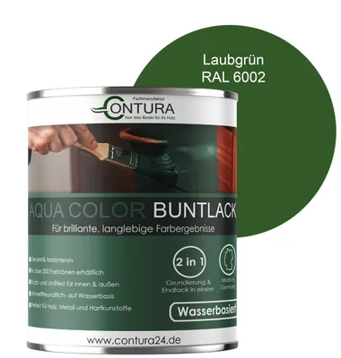 Produktbild von Contura 750ml. Buntlack Lackfarbe Lack Außen Innen Holz Metall Farbe Holzlack Möbellack - Seidenmatt - RAL 6002 Laubgrün