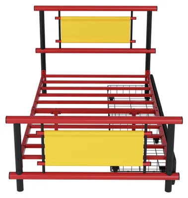 Produktbild von Flieks Kinderbett 90x200cm mit Schubladen, Stauraumbett Metallbett mit Lattenrost, Jugendbett Einzelbett mit Kopfteil, Rot