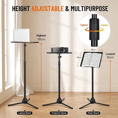 Produktbild von Unyqoos® Verstellbarer Beamerständer – Projektorständer mit Metallfuß, höhenverstellbar 90–130 cm, 360° Kugelkopf, 3 Montageoptionen, kompatibel mit Projektor, Kamera, Smartphone