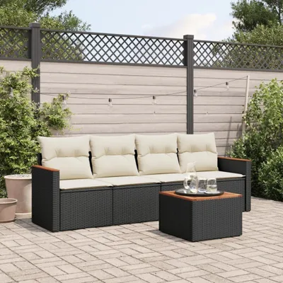 Produktbild von Design 5-tlg. Garten-Sofagarnitur mit Kissen Schwarz Poly Rattan, Gartenmöbel-Sets 2024 Neu