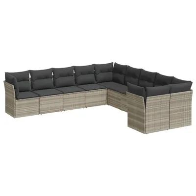 Produktbild von 10-tlg. Garten-Sofagarnitur mit Kissen Hellgrau Poly Rattan
