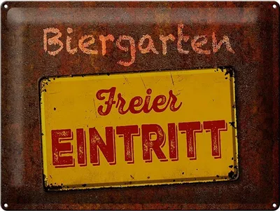 Produktbild von Blechschild Biergarten freier Eintritt, 40x30 cm, Blechschilder Spruch Getränk, Alkohol, Bier