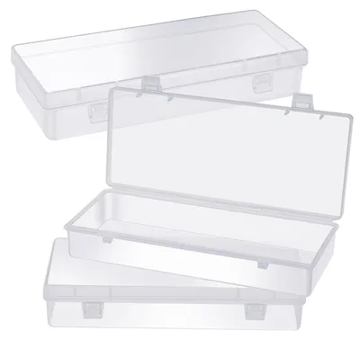 Produktbild von Kleine rechteckige, transparente Aufbewahrungsbehälter aus Kunststoff mit Klappdeckeln für Perlen, Schmuck und Bastelmaterialien (15,5 x 6,5 x