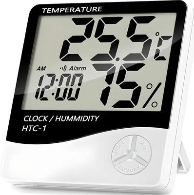 Zdjęcie produktu dla Cyfrowy termometr higrometr budzik zegar wewnętrzny miernik temperatury wilgotności pomiar temperatury pomiar zmierzonych wartości Celsjusz Fahrenheit Retoo