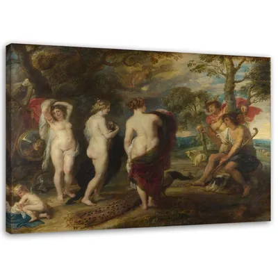 Produktbild von Leinwandbild das urteil des paris - p. p. rubens reproduktion 90x60 cm Feeby braun wandbild bereit zum aufhängen