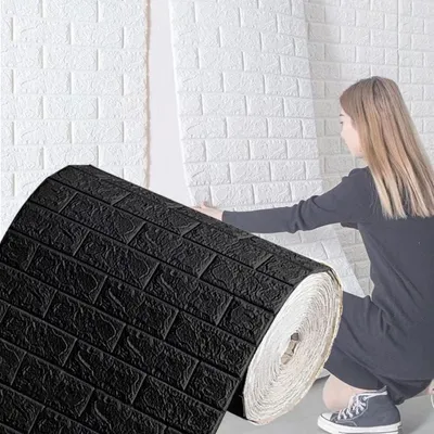 Produktbild von 3D Wandpaneele Selbstklebend 70 cm x 20 m Steinoptik Ziegel Schwarz Wasserdicht PE-Schaum