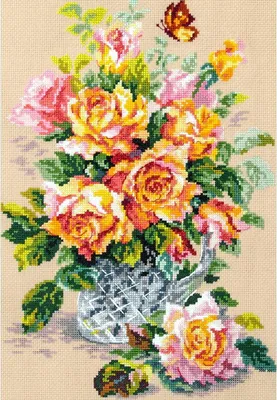 Productafbeelding van Magic Needle Zweigart Edition Kruissteekset "Thee rozen", telpatroon, 24x34cm