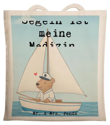 Produktbild von Mr. & Mrs. Panda Stoffbeutel Bär Segeln Design - Weiß - Geschenk, Tasche, Uni, festivaltasche, Yachtclub, Tote Bag, Segelboot, Laptoptasche, Segelschule, Segeltörn