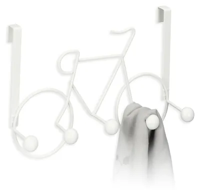 Produktbild von Garderobenhaken im Fahrradstil, 5 Haken, Flurgarderobe, Türhänger, Türhakenleiste aus Metall, weiß