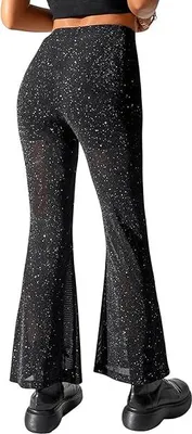 Obrázek produktu pro GORGLITTER Dámské společenské kalhoty Lesklé Průhledné Černé M