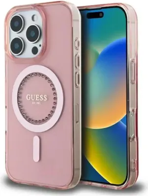 Immagine prodotto di Guess Guhmp16Lpftdtep Iphone 16 Pro 6.3 Różowy/Rosa Custodia rigida Iml Strass Magsafe