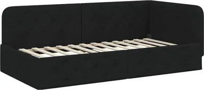 Image de vidaXL Cadre de lit d'angle noir 90 x 190 cm Tissu