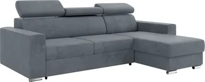 Produktbild von MEBLINI Schlafcouch mit Bettkasten - Ecksofa mit Schlaffunktion - Sofa mit Relaxfunktion und Kopfstützen - Couch L-Form - Eckcouch - Wohnlandschaft - VOSS - 242x168x79cm Rechts - Grau Samt
