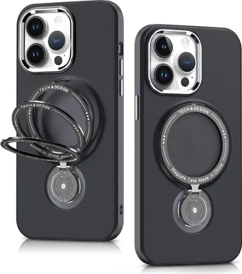 Produktbild von Für iPhone 13 Pro Max Hülle, Kompatibel mit Magsafe, Magnetisch mit Ständer, Matte Harte Rückseite Schutzhülle Schwarz