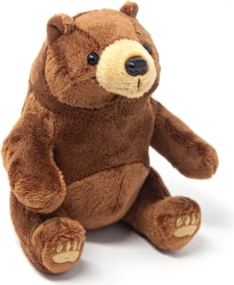 A brown teddy bear sitting on a white background.