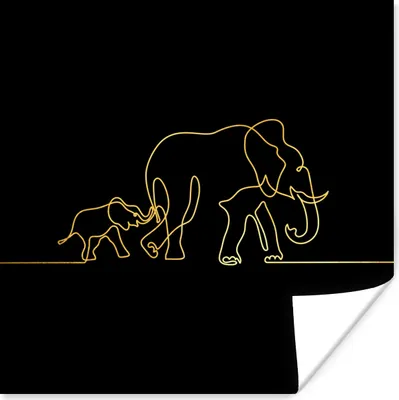Produktbild von MuchoWow® Poster Elefant - Gold - Schwarz - Einfach 100x100 cm - Babyzimmer